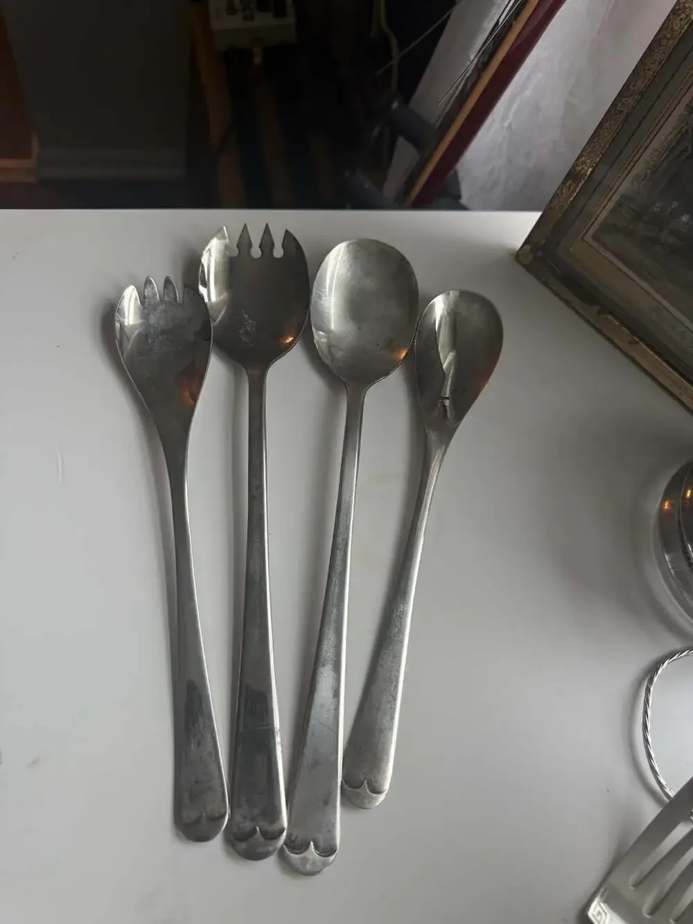 Vintage Silver Plated Sheffield England Salad Serving Utensils Set of 4